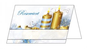 50 Stück neutrale Tischkarten Tischaufsteller reserviert ( TK-109 ) Weihnachten Kerzen Kugeln Gastronomiekarten zur Reservierung der Tische ihrer Feier
