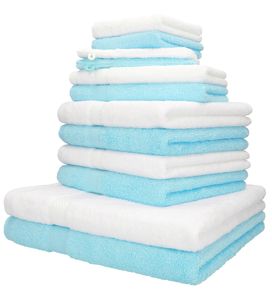 Betz 12er Handtuch-Set Palermo 100% Baumwolle  Farbe türkis und weiß