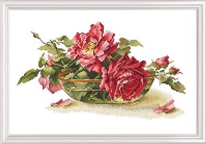 RTO Kreuzstich Set "Rosen in der Teeschale" M525, Zählmuster, 27x17 cm