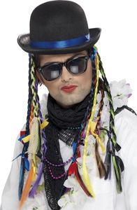Kostüm Zubehör 80er Jahre Popstar Hut Melone mit Zöpfen Karneval