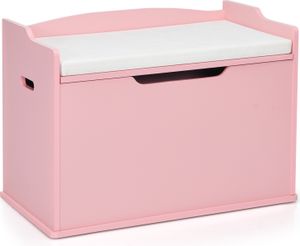 COSTWAY box na hračky, truhlica na hračky 2 v 1 s vekom, vankúšom a držadlami na prenášanie, skrinka na hračky, úložný priestor na hračky z dreva 74x39x52cm ružová