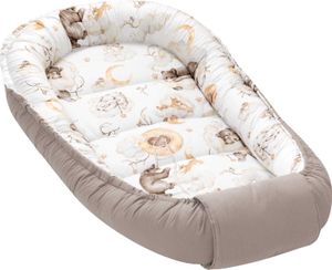 JUKKI® BabyNestchen XXL 120x65cm bis zu 18 Monaten 2seitig [Sweet Teddy] Nestchen Babybett Reisebett Kokon Babynest Kuschelnest Nest