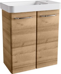 FACKELMANN MILANO Gäste WC Set 2 Teile / Waschbecken / Waschbeckenunterschrank mit 2 Türen / Badschrank mit Soft-Close / Badmöbel Set fürs kleine Bad / Korpus & Front: Braun hell / Breite: 55 cm