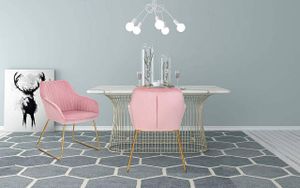 WOLTU 4x Küchenstuhl Sessel mit Armlehne, aus Samt, Goldmetallbeine, Rosa
