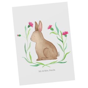 Mr. & Mrs. Panda Postkarte Hase sitzend - Weiß - Geschenk, Grußkarte, Osterhase, Einladung, Geschenkkarte, Kaninchen, Geschenk zu Ostern, Ostern, Liebe, Einladungskarte