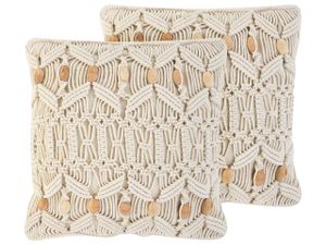 BELIANI Dekokissen 2er Set Beige Baumwolle 45 x 45 cm Strickmuster Boho-Stil Wohnzimmer Salon Schlafzimmer