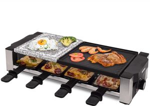 Syntrox Germany Raclette-Grill Davos für 8 Personen – Multifunktional mit geteilter Platte (Heißer Stein & Grillplatte), Antihaftbeschichtung, 1200W