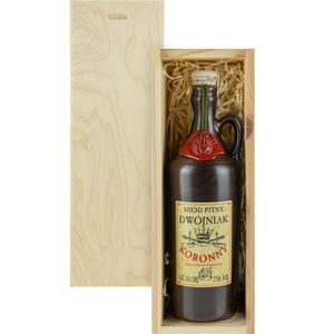 Koronny Met Dwójniak-Halber (Keramik) Geschenkset in einer leichten Holzbox | 750ml | 16% Alkohol Metwein | Polnische Produktion