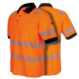 PRO FIT Warnschutz Poloshirt – Atmungsaktives Kurzarm-Polo Shirt, hohe Sichtbarkeit durch Reflexstreifen, mit UV-Schutz, Neonorange, Gr. XXL, 1 Stück