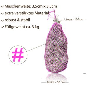 Heunetz für Pferde engmaschiges Heunetz in pink - Maschenweite 3x3 cm Füllgewicht 3-4 kg