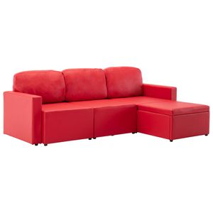 ❀ Hohe Qualität Modulares 3-Sitzer Schlafsofa Sofagarnitur Wohnlandschaft-Sofa Couch Relaxsofa Rot Kunstleder
