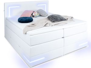 Lights 2.0 Boxspringbett 180x200 mit Bettkasten und LED Beleuchtung - gemütliches Bett mit Stauraumbett 180 x 200 cm schwarz mit Matratze und Topper
