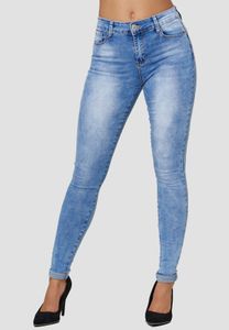 Damen Denim Stretch Jeans High Waist Slim Fit Röhrenjeans Schmale Push Up Hose Bein Umschlag, Farben:Blau, Größe:40
