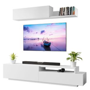 Mirjan24 Wohnwand Naefir, Praktisch Wohnzimmer-Set, Stilvoll Mediaschrank, Wandschrank und TV-Lowboard (Farbe: Weiß)