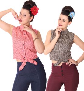 SugarShock Henja 50s Style retro Gingham Binde Bluse, Größe:XL, Farbe:schwarz cremé