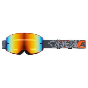 O'Neal Brille, Moto Crossbrille - B-20 Goggle STRAIN V.22 - Rahmen Grau, Band Grau Orange, Linse Radium Rot, Anti-Kratzbeschichtung und -Reflexionsbeschichtung, 100% UVA/B/C-Schutz