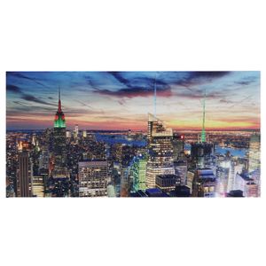 LED-Bild, Leinwandbild Leuchtbild Wandbild, Timer MVG-zertifiziert  100x50cm New York, flackernd