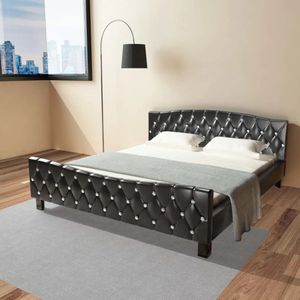 Bett mit Matratze Schwarz Kunstleder 180x200 cm, Langlebig und hochwertig,  DE