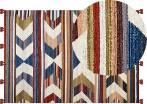 BELIANI Kelim-Teppich Mehrfarbig Wolle und Baumwolle 140 x 200 cm mit Quasten Geometrischem Muster Handgewebt Boho Fußbodenheizung Geeignet