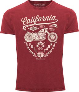 Herren Vintage Shirt Biker Motorrad Schriftzug California Full Tank Used Look Slim Fit Neverless®  rot L