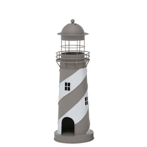 Laterne LONG ISLAND grau weiß Leuchtturm Windlicht aus Metall H48cm - KLEIN