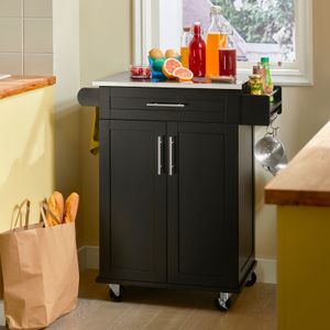 SoBuy FKW110-SCH Küchenwagen mit Rollen Servierwagen Beistellwagen Rollwagen mit Tür und Schublade Getränkewagen fürs Büro schwarz BHT ca.: 80x90x46cm