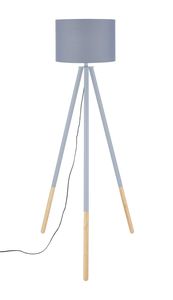 SalesFever Stehleuchte dreibeiniges Stativ | Textil-Lampenschirm | Gestell Eichenholz | B 65 x T 65 x H 154 cm | grau