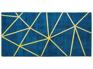 BELIANI Teppich Marineblau Viskose 80x150 cm geometrisches Muster in Gold Kurzflor Rechteckig Baumwoll-Unterseite Glamour Look