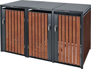 ML-Design 3-košový box na 3 koše 240L 200x80x116,3 cm, antracitový hrdzavý vzhľad, oceľ/korenová oceľ, uzamykateľný