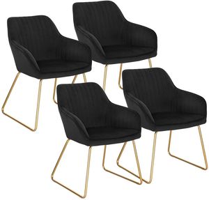 WOLTU 4er-Set Esszimmerstühle Küchenstuhl Wohnzimmerstuhl mit Armlehnen Sitzfläche aus Samt Gold Beine aus Metall Schwarz