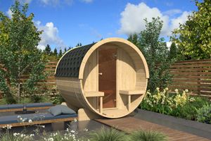 Finn Art  Fass-Sauna Alvi 3, ohne Saunaofen, Dachschindeln grün - Hexagonal