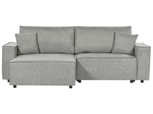 BELIANI Ecksofa Grau Stoffbezug L-förmig 3-Sitzer Schlafsofa Rechtsseitig mit Stauraum Chaiselongue Modern Wohnzimmer Ausstattung Wohnecke Sitzecke