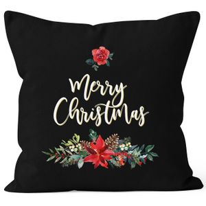 Kissenbezug Weihnachten Merry Christmas Blumen Weihnachtsstern Christstern Kissen-Hülle traditionell Autiga® schwarz 40cm x 40cm