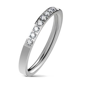 viva-adorno velikost 60 (Ø 19,1 mm) dámský zásnubní prsten z nerezové oceli se zirkonovým páskem RS57, stříbrný křišťálový půlkruh,