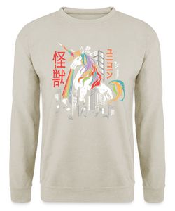 Kaiju Einhorn Japanisches Monster Unicorn - Anime Japan Ästhetik Unisex Pullover, Naturstein, 3XL