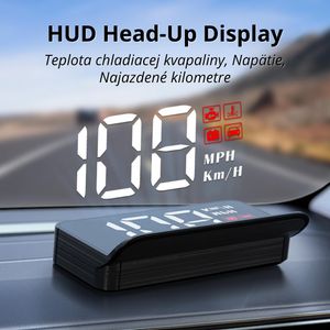 Multifunkčný Auto HUD Head-Up Display s GPS káblom – rýchlosť, teplota, napätie, jazdné km, veľké písmo, automatická regulácia jasu