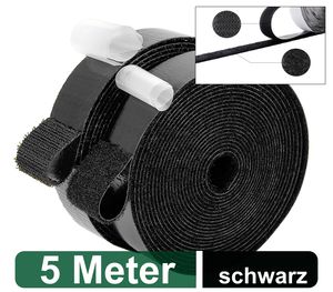 Klettband selbstklebend extra stark - 5 Meter lang, 2cm breit - für Fliegengitter, Klett-Hakenband, Flauschband, Klettverschluss Band, wetterfest, schwarz