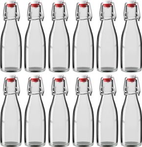 Wellgro 200 ml Glasflasche mit Bügelverschluss - 5,5 x 19 cm (ØxH) - Glas Flasche klar - Porzellanverschluss - Bügelverschlussflasche - verschiedene Mengen wählbar, Stückzahl:12 Stück