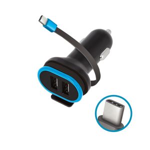 Forever Ładowarka Samochodowa Cc-02 2X Usb 3A Czarna Z Kablem Usb-C 0,2 M