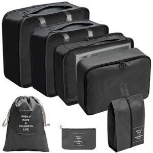 Koffer Organizer Set 7 Teilige Packing Cubes Kleidertaschen Schuhbeutel Ordnungssystem für Koffer Packwürfel Schwarz Packtaschen für Koffer