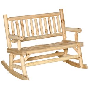 Dřevěná houpací lavice Outsunny, zahradní lavice s područkami, houpací lavice, 2místná dřevěná lavice na zahradu, balkon, nosnost do 250 kg, přírodní, 112 x 96 x 93 cm