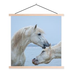 MuchoWow® Textilposter Pferd flüstert einem anderen Pferd in der Camargue etwas zu 40x40 cm mit holzfarbenen Rahmen - Posterleiste