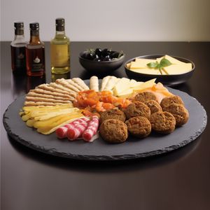 Navaris Drehteller aus Schiefer Ø 33 cm - Schieferplatte Tortenplatte drehbar rund - drehbare Organizer Teller - Lazy Susan Drehplatte - Servierplatte