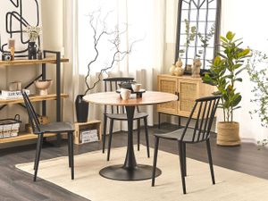 BELIANI Kulatý jídelní stůl světlé dřevo a černá 90 cm stolová deska z MDF kovový podstavec 4-místní industriální design