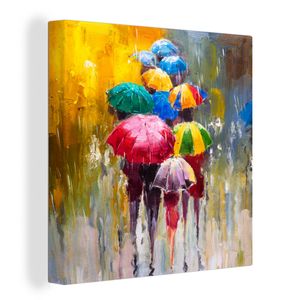 OneMillionCanvasses® - Leinwandbilder - Bild auf Leinwand Wandbild Leinwandbild Gemälde - Regenschirm - Öl, 50x50 cm, Kunstdruck Wandkunst Gemälde auf Holzrahmen  - Gemälde - Leinwand Malerij