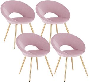 WOLTU 4er-Set Esszimmerstühle Küchenstuhl Polsterstuhl Wohnzimmerstuhl Sitzfläche aus Samt, Metallbeine, Gold+Rosa