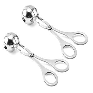 2PC Stainless Steel Meat Baller Tongs，Meatball Scoop Ball Maker, Cake Pop Maker Meatball Maker Cookie Scoop Cake Rice Dough Ice Tongs for Kitchen Tools ,Groß