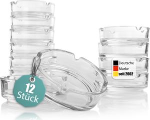 BigDean 12x Aschenbecher Glas stapelbar spülmaschinengeeignet – stabiler Aschenbecher für Haushalt und Gastronomie – nutzbar für Innen-& Außenbereich
