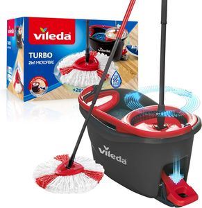 Vileda Wischmop-Set Turbo Easy Wring & Clean incl. Powerschleuder und Fußpedal, Farbe Grau