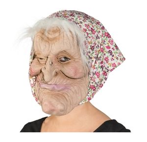 O40601-01 beige-pink Damen Herren Überziehmaske Hexe mit Kopftuch Hexenmaske